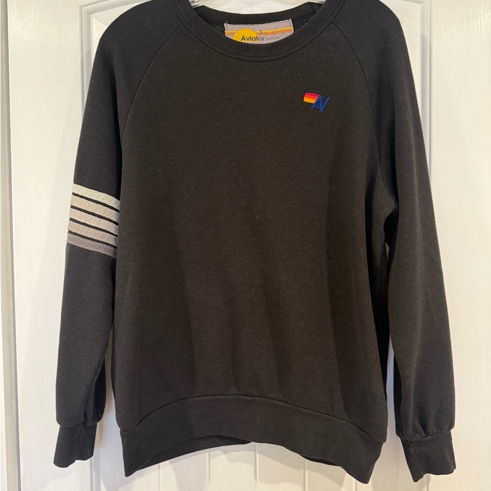 Aviator Nation Rugby Stitch 5 Stripe Crew Sweatshirt